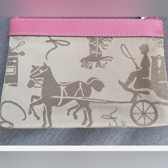 Coach Wristlet Pink Leather Beige Embroidered Horse Purse Wallet Bag - Picture 4 of 5